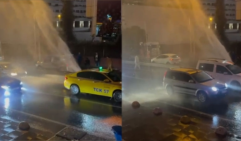 Küçükçekmece’de su borusu patladı, sürücü ve yayalar zor anlar yaşadı