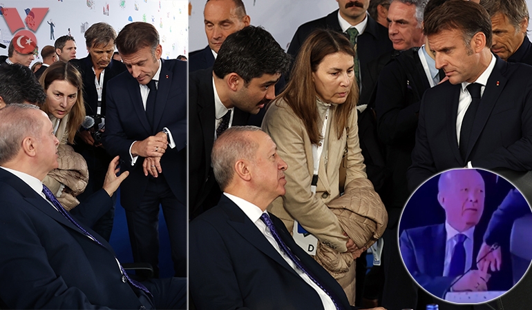 Erdoğan ve Macron’un el sıkışması gündemde: Parmağını bırakmadı