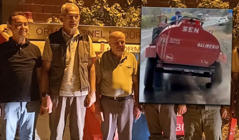 Bursa’da patlak lastiğiyle yangına su taşımıştı: O çiftçiye su tankeri hediye edildi