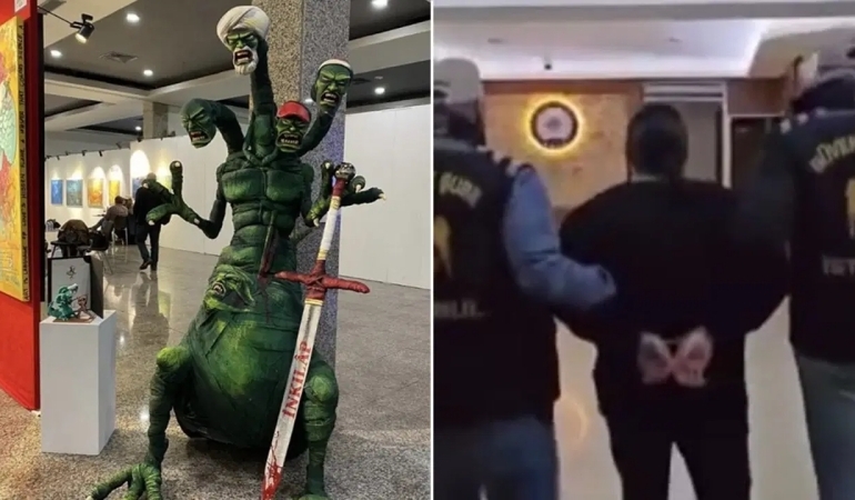 ‘Dört başlı canavar’ heykeli gericileri kızdırdı, savcılık harekete geçti: 2 kişi tutuklandı