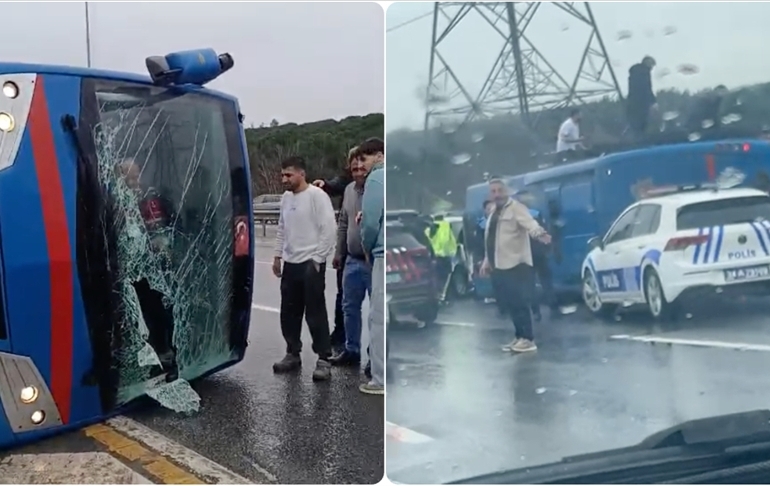 İstanbul’da cezaevi aracı devrildi: Yaralılar var!