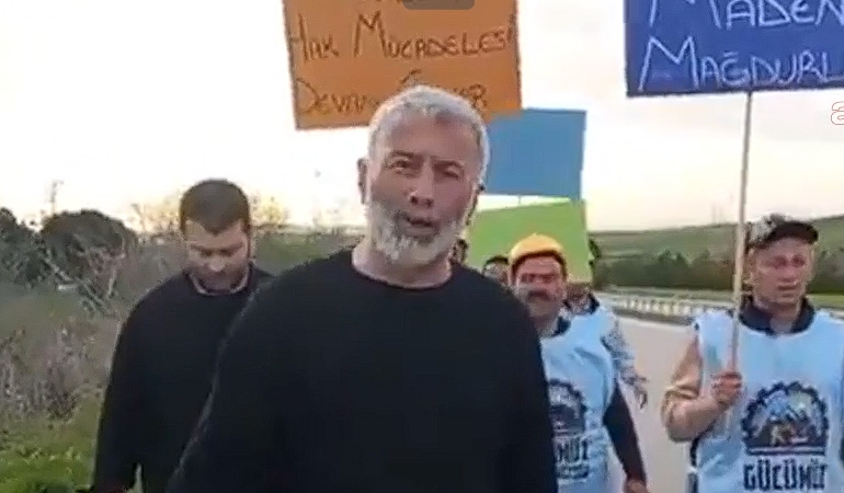 Tahliye edilen Başaran Aksu, Doruk Madencilik işçilerinin yürüyüşüne katıldı