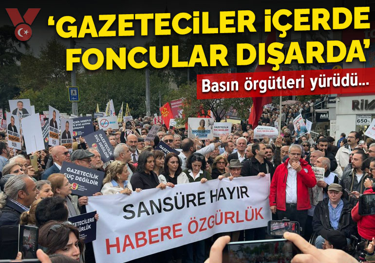 Kadıköy’de ‘Sansür’e Hayır, Habere Özgürlük’ yürüyüşü: ‘Foncular dışarıda, gazeteciler içerde’